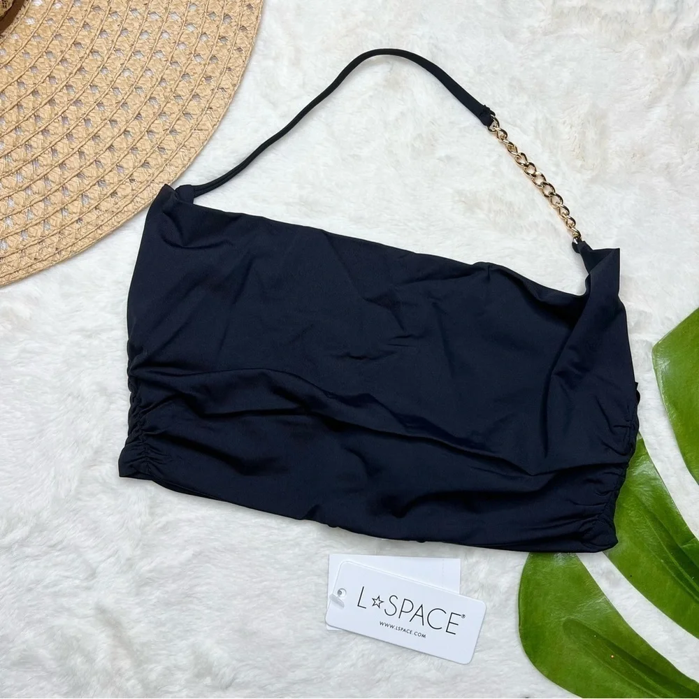 L*Space Black Bikini Top Gold Chain Detail NWT Size Small Swimwear